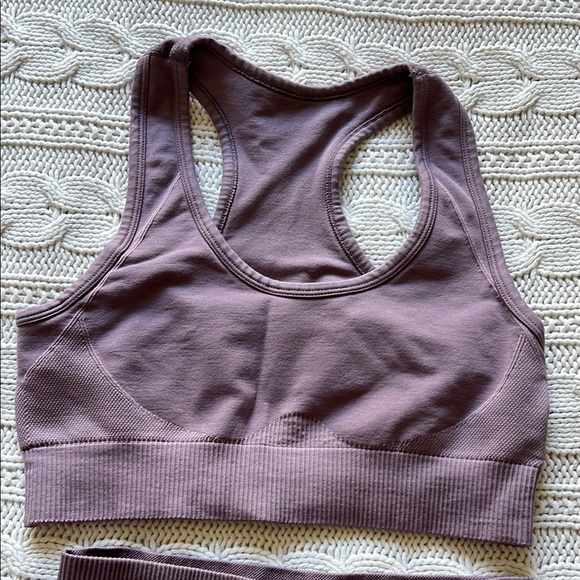 Purple yoga workout set high waist leggings sports bra compression - Picture 3 of 9